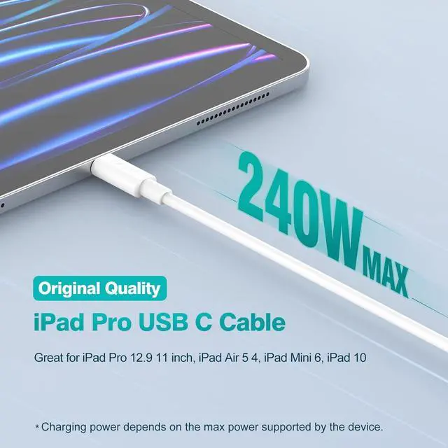 Alt view image 3 of 7 - 240W USB C to USB C Cable 10ft USB-C Charger Cord Type C Fast Charging for MacBook Pro MacBook Air Charger iPad Pro 13 12.9 11 inch iPad Air 5 4 Mini 6 iPhone 15/15Pro Pixel