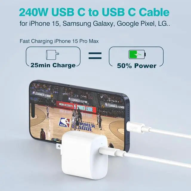 Alt view image 4 of 7 - 240W USB C to USB C Cable 10ft USB-C Charger Cord Type C Fast Charging for MacBook Pro MacBook Air Charger iPad Pro 13 12.9 11 inch iPad Air 5 4 Mini 6 iPhone 15/15Pro Pixel