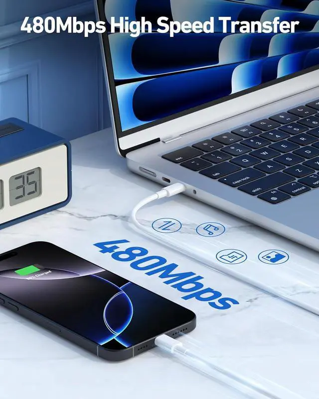 Alt view image 7 of 7 - USB C to USB C Cable 6FT Braided for MacBook Pro/Air Charger Cord for iPhone 16 15 Pro Max Apples iPad  Galaxy S24 S23 Google Pixel 9/8 Laptop 2Pack 60W USBC Type-C Fast Charging Wire