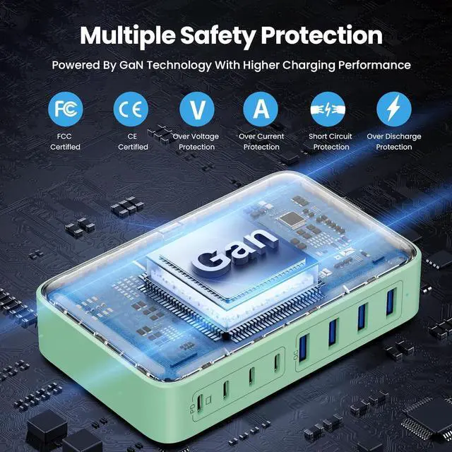 Alt view image 3 of 7 - USB C Charger 200W USB C Charger Block GaN III 8-Port Fast Charging Station PD 65W Laptop Charger Adapter Compatible with MacBook Pro/Air  HP Surface iPhone 15/14/13 Galaxy S23/22 (G)