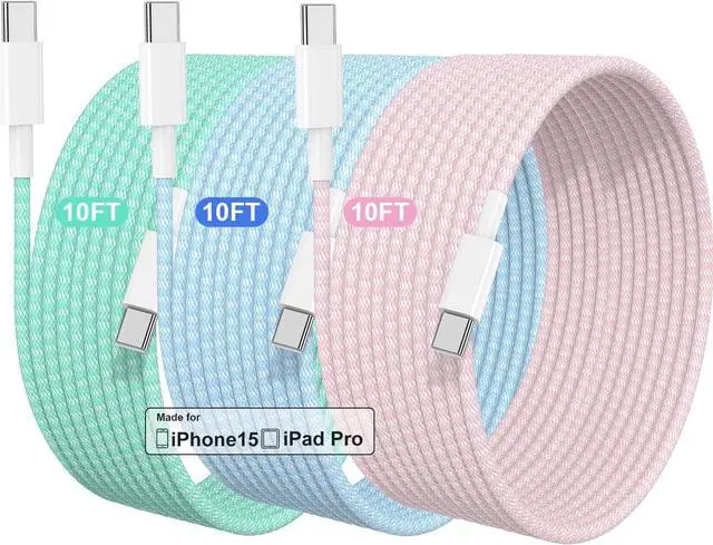Main image of USB C to USB C Cable 10ft for Apple 3-Pack 60W Long Braided iPhone 15/16 Charger Cord Type C to C Fast Charging Cable for iPhone 15/16 15/16 Pro 15/16 Pro Max 15/16 Plus MacBook iPad Pro