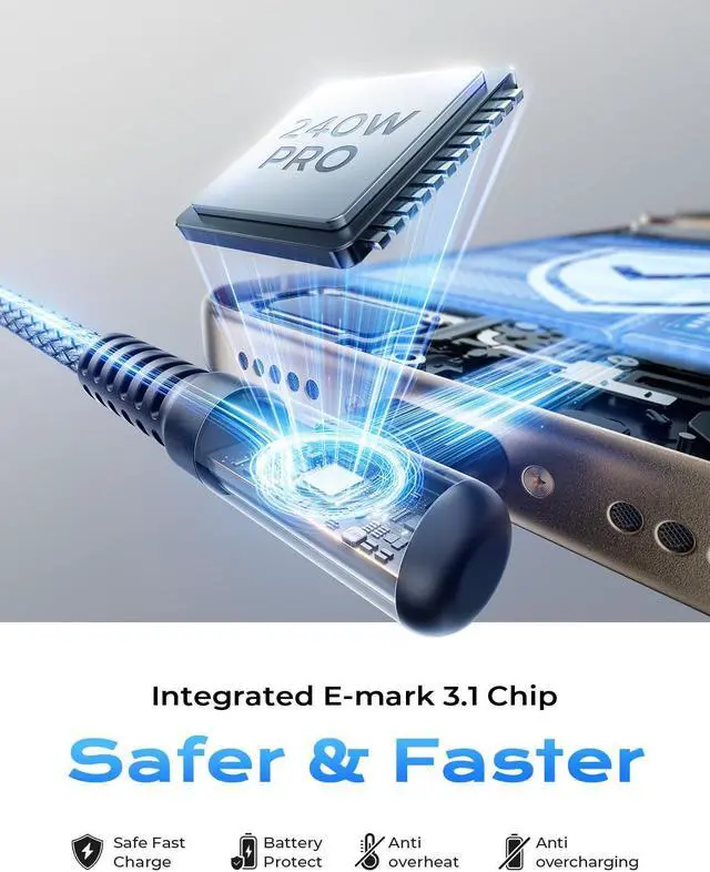 Alt view image 7 of 7 - 240W USB C to USB C Cable Right Angle [10FT] C to C Cable Fast Charging USBC to USBC Charger Cord Type C Fits iPhone 16 15 Pro Max Plus MacBook iPad Pro  Galaxy S25 Pixel All Devices