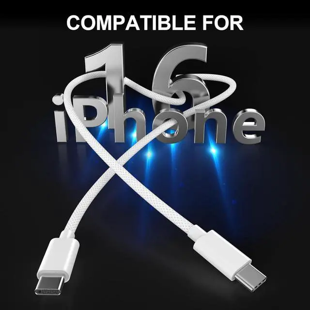 Alt view image 2 of 7 - USB C to USB C Charging Cable 10FT 2 Pack 60W Type C Charger Fast Charging Cable Nylon Braided 10FT Long Type C Charger Cord for iPhone 16/16 Plus/16 Pro/16 Pro Max/15/15 Pro/15 Pro Max iPad Pro