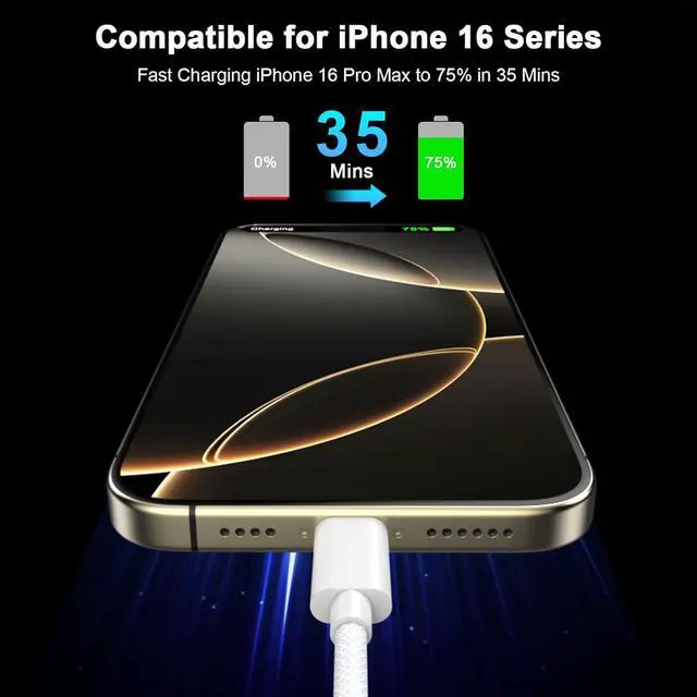 Alt view image 3 of 7 - USB C to USB C Charging Cable 10FT 2 Pack 60W Type C Charger Fast Charging Cable Nylon Braided 10FT Long Type C Charger Cord for iPhone 16/16 Plus/16 Pro/16 Pro Max/15/15 Pro/15 Pro Max iPad Pro