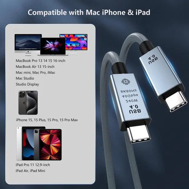 Alt view image 2 of 6 - MacBook Charger Cable 5Ft 240W USB-C Fast Charging Cord for MacBook Pro 13 14 15 16 inch MacBook Air 13 15 Mac Studio iMac Retina Mac Mini iPad Pro 11 12.9 iPad Air 4th 5th iPhone 15 Pro Max