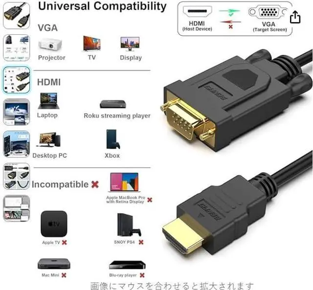 Alt view image 3 of 7 - HDMI to VGA 6 Feet Cable Uni-Directional HDMI Computer to VGA Monitor Cable (Male to Male) Compatible for Computer Desktop Laptop PC Monitor Projector HDTV  Xbox
