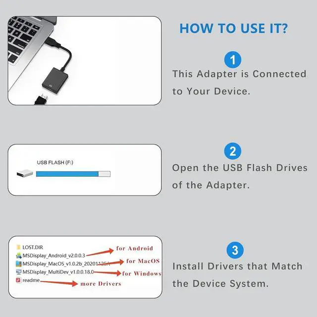 Alt view image 6 of 6 - USB to HDMI Adapter for Monitor Windows 11/10 / 8 HDMI USB Converter for Laptop Mac MacBook pro USB 3.0 USB 2.0 HDMI Cable Multiple Monitors for Desktop PC TV Black