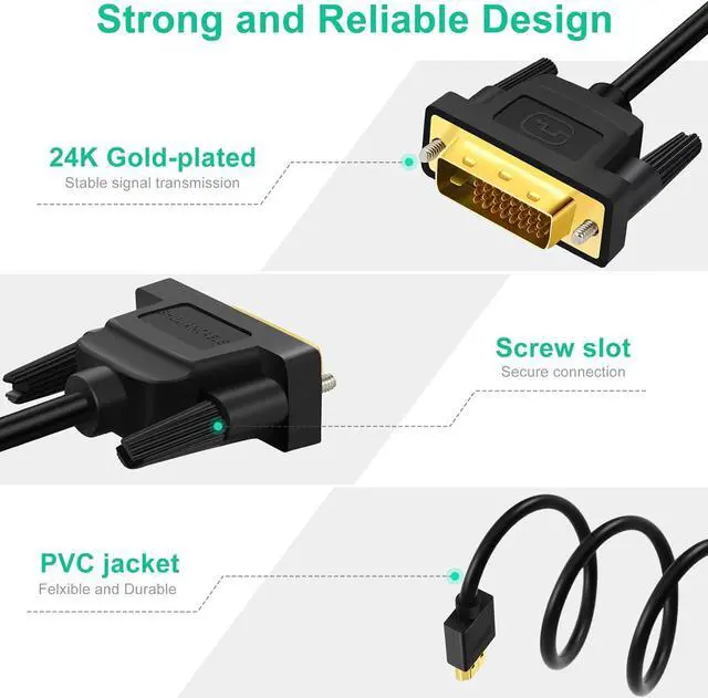 Alt view image 4 of 7 - HDMI A to DVI Adapter Cable Bi-Directional 1080P DVI-D 24+1 to HDMI Cable Male to Male Gold-Plated HDMI to DVI for Raspberry Pi  Xbox One PS4 PS3 Graphics Card (10 Feet)