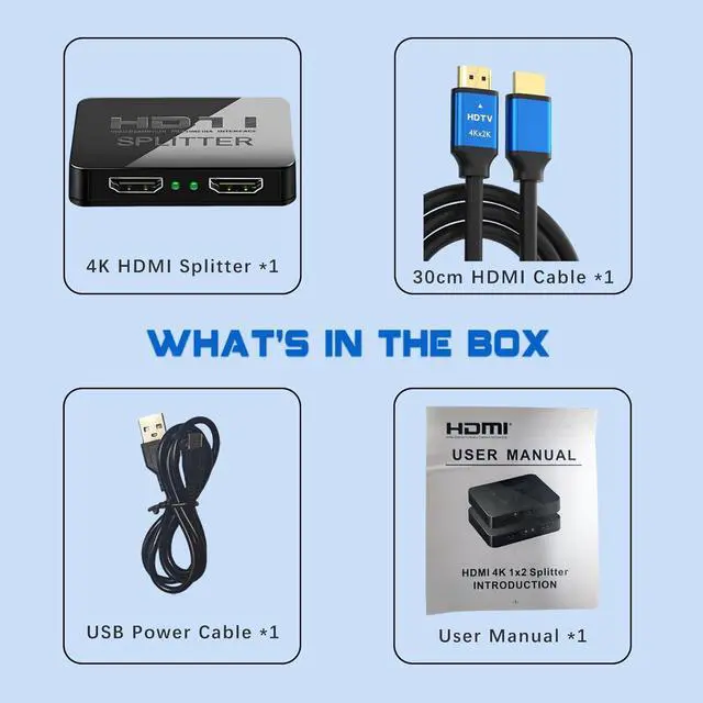 Alt view image 6 of 6 - HDMI Splitter 1 in 2 Out 4K with Audio Synchronization HDMI Hub HDMI Splitter for Dual Monitors Mirror Display Laptop for MacBook PC Desktop Dual HDMI Adapter for 2 Monitor Displays Multi-Screen