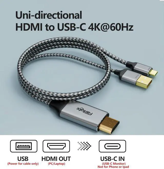 Alt view image 2 of 7 - HDMI to USB C Adapter Cable 4K60Hz 6.6FT HDMI Source Out to USB Type C in Display Converter HDMI 2.0 Compatible with Xreal Air Nreal Air Steam Deck Dock PS5 Xbox Portable Monitor