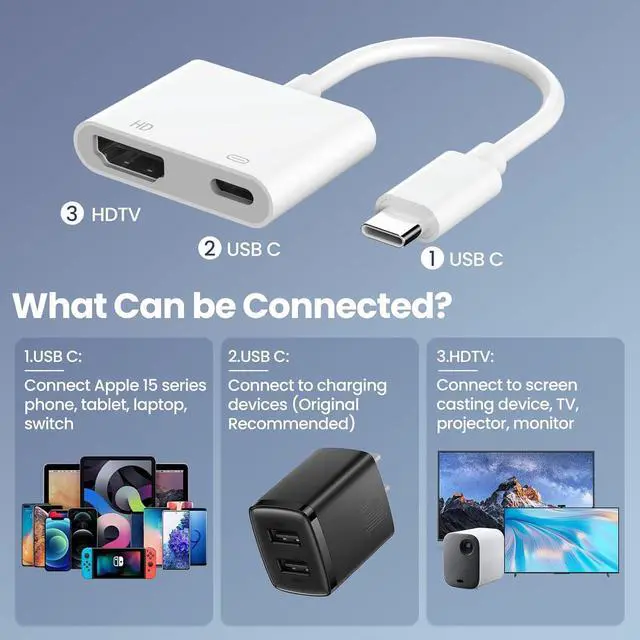 Alt view image 7 of 7 - USB-C Digital AV Multiport Adapter USB C to HDMI Adapter for iPhone 16/15 to TV 4K@60Hz Video & Audio Sync Screen Converter Adapter for iPhone 16/15 Series/MacBook/iPad Pro MFi Certified