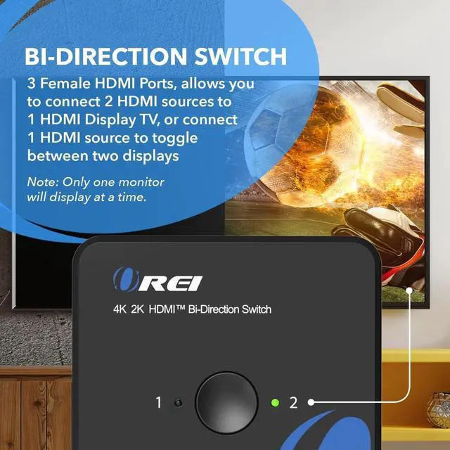 Alt view image 4 of 7 - HDMI Switch 4K HDMI Splitter - 2x1 Bi Directional - 4:4:4 8-bit - HDMI 2.0 HDCP 2.2 18 Gbps 4K @ 60Hz HDMI UltaHD High Resolution Switch Between 2 Inputs or Toggle Displays (UHDS-212)