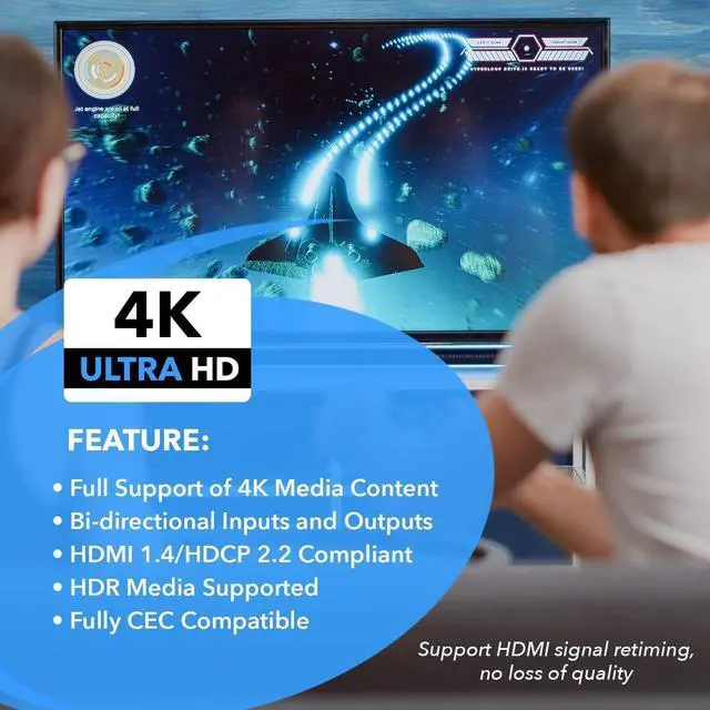 Alt view image 7 of 7 - HDMI Switch 4K HDMI Splitter - 2x1 Bi Directional - 4:4:4 8-bit - HDMI 2.0 HDCP 2.2 18 Gbps 4K @ 60Hz HDMI UltaHD High Resolution Switch Between 2 Inputs or Toggle Displays (UHDS-212)
