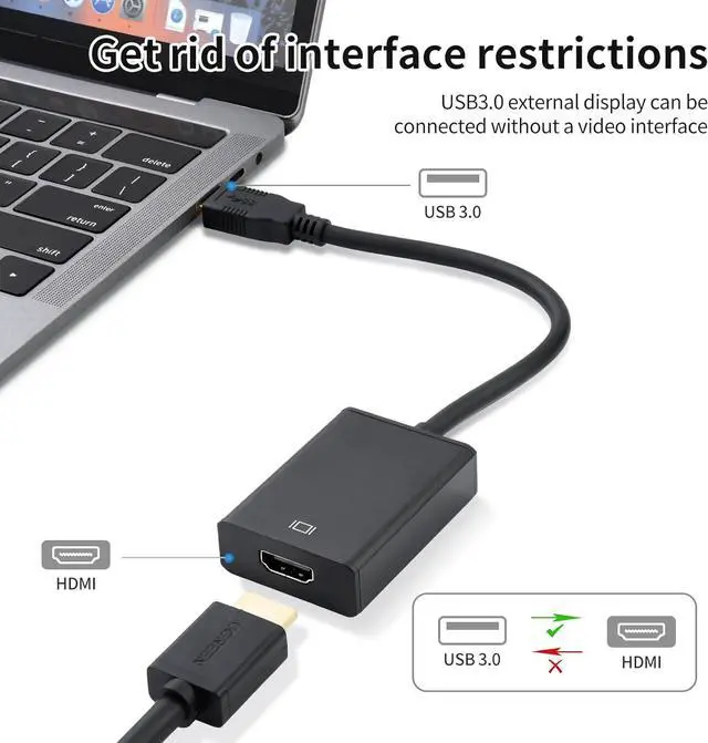 Alt view image 2 of 7 - USB to HDMI Adapter USB 3.0/2.0 to HDMI 1080P Video Audio Converter USB Video Adapter USB A to HDMI Adapter Multiple for Desktop PC TV Compatible with Windows XP 7/8/ 8.1/10