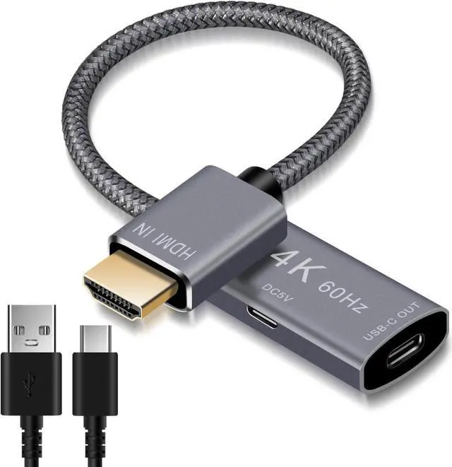 Main image of HDMI Male to USB-C Female Cable Adapter with USB C Power Cable Uni-Directional HDMI (source) to Type C 3.1 (display) Converter 4K 60Hz Thunderbolt 3 Adapter for MacBook Pro  Surface Xreal Air