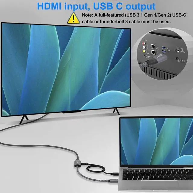 Alt view image 6 of 7 - HDMI Male to USB-C Female Cable Adapter with USB C Power Cable Uni-Directional HDMI (source) to Type C 3.1 (display) Converter 4K 60Hz Thunderbolt 3 Adapter for MacBook Pro  Surface Xreal Air