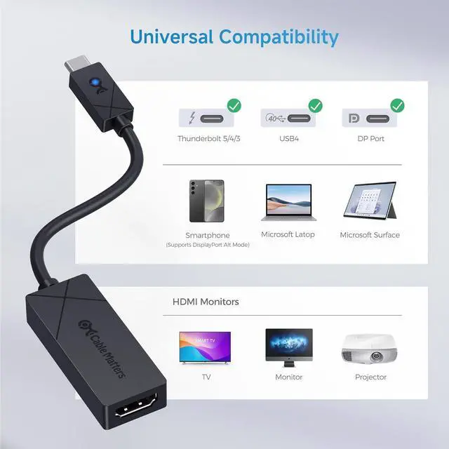 Alt view image 5 of 6 - [Designed for  Surface] USB C to HDMI 2.1 Adapter Supports 4K@240hz 8K@60hz HDR Compatible with Surface Pro/Laptop/Book with USBC or Thunderbolt 4