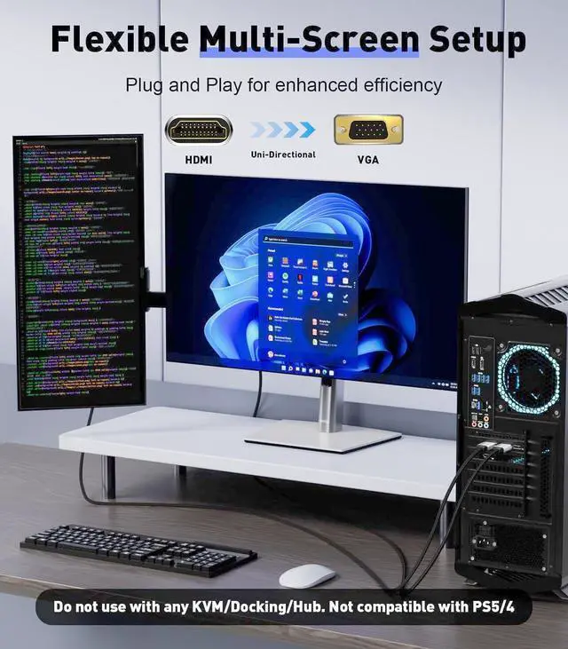 Alt view image 3 of 7 - HDMI to VGA Adapter Cable 6FT [Metal Case Nylon Cable] 1080P@60Hz HDMI Male to VGA Male Uni-Directional Braided Cord for Computer Laptop Monitor  Xbox Graphics Card More