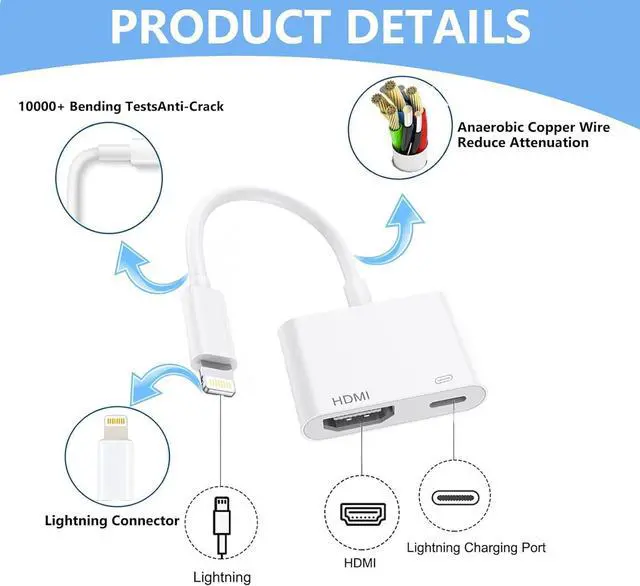 Alt view image 3 of 7 - Apple MFi Certified Apple Lightning to HDMI Adapter Apple Lightning to Digital AV Adapter 1080P Sync Screen with Lightning Charging Port for iPhone/iPad/TV/Projector/Monitor