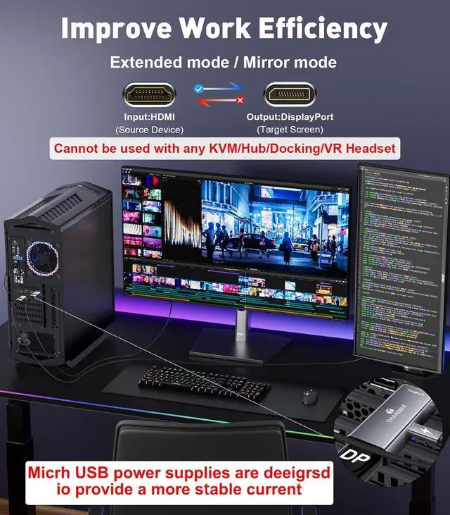 Alt view image 4 of 7 - DisplayPort to HDMI Splitter for Multi Monitor Adapter HDMI Splitter Extended Display 1 in 3 Out MST Hub (4K@60Hz) for Extended or Cloned Display Mode DP to 3X HDMI Port with PC NVIDIA AMD