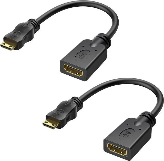 Main image of 2-Pack Mini HDMI to HDMI Adapter (HDMI to Mini HDMI Adapter) 6 Inches with 4K and HDR Support for Raspberry Pi Zero and More
