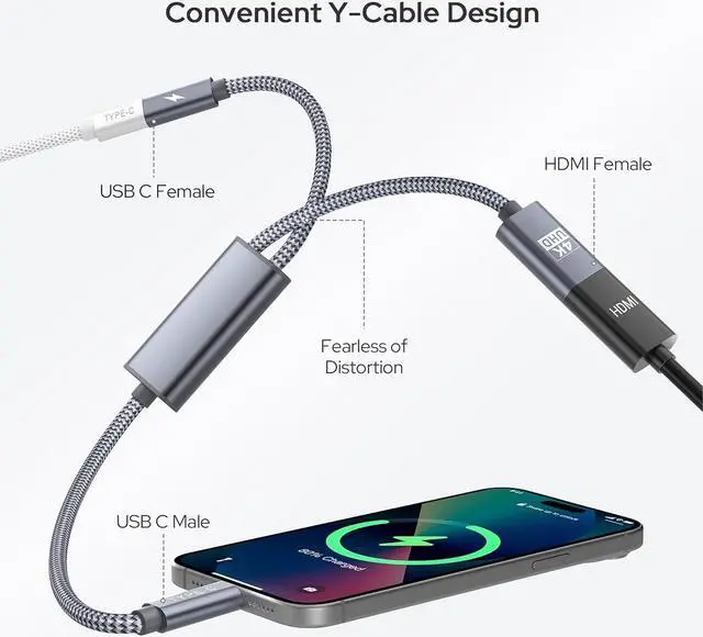 Alt view image 4 of 7 - USB C to HDMI Adapter with 100W PD Charger Port 2-in-1 Type-C to 4K MHL HDMI Female Converter Thunderbolt 3 for iPhone 15 Pro Max Plus MacBook ipad Air 5 Mini 6 Galaxy Steam Deck