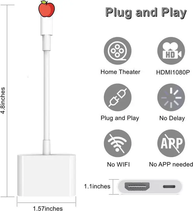 Alt view image 4 of 7 - [Mfi Certified] Lightning to HDMI Adapter Plug&Play no Power Needed Lightning to Digital AV Adapter 1080P Sync Screen hdmi Adapter for iPhone Compatible with iPhone/iPad to TV