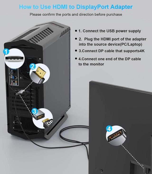 Alt view image 7 of 7 - HDMI to DisplayPort Adapter | 4K@60Hz HDMI (Source) 2.0 Male to DP (Display) 1.2 Female Converter [1Pack] HDMI to Display Port Adapter Compatible with Laptop AMD NVIDIA PS5 Xbox and More
