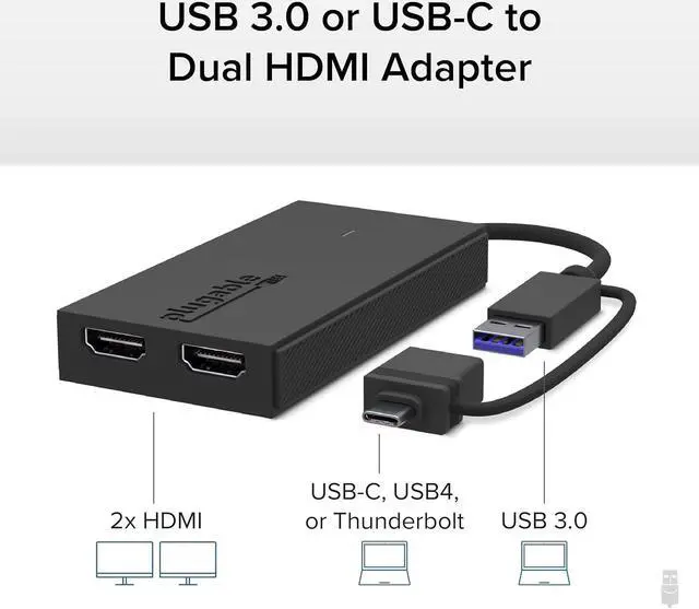 Alt view image 2 of 7 - Dual Monitor Adapter for M1/M2/M3/M4 macOS Systems Windows ChromeOS. Broad Compatibility - Thunderbolt USB-C USB 3.0 to HDMI Adapter for Dual Monitors 1920x1080 @60Hz SMI Driver Required