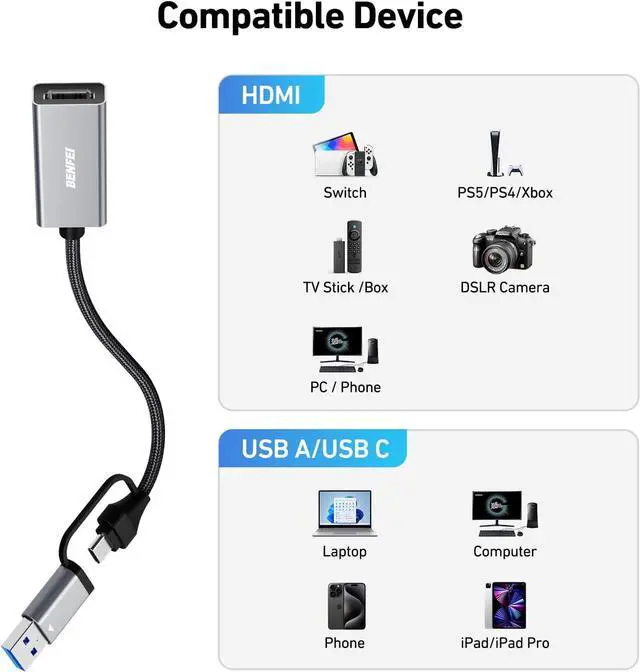 Alt view image 7 of 7 - Video/Audio Capture Card Supporting Full HD 1080P 60FPS for Streaming Recording Gaming Compatible with Switch PS4 PS5 Xbox Work with PC/Windows/Mac OS