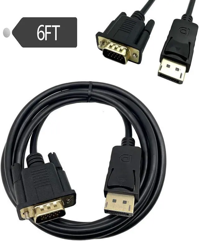 Alt view image 7 of 7 - Displayport to VGA Cable Dafensoy DisplayPort to VGA Adapter Gold Plated DP Male to VGA Male Cable for Connects DP Port from Desktop Laptop to Monitor Projector with VGA Port (1.8m/6Feet)