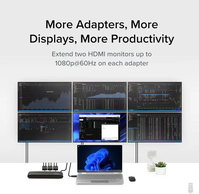 Alt view image 3 of 7 - Dual Monitor Adapter for M1/M2/M3/M4 macOS Systems Windows ChromeOS. Broad Compatibility - Thunderbolt USB-C USB 3.0 to HDMI Adapter for Dual Monitors 1920x1080 @60Hz SMI Driver Required