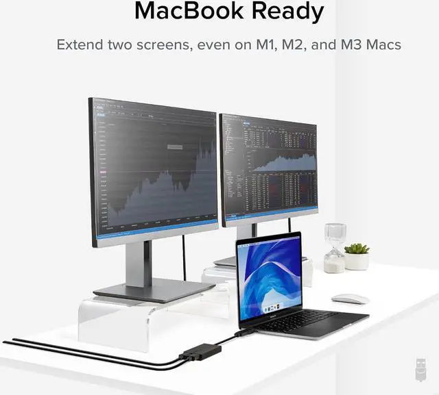 Alt view image 5 of 7 - Dual Monitor Adapter for M1/M2/M3/M4 macOS Systems Windows ChromeOS. Broad Compatibility - Thunderbolt USB-C USB 3.0 to HDMI Adapter for Dual Monitors 1920x1080 @60Hz SMI Driver Required
