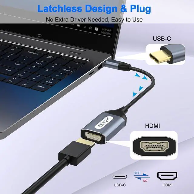 Alt view image 4 of 7 - USB C to HDMI Adapter 4K@60Hz USB-C to HDMI Cable Thunderbolt to HDMI USBC to HDMI Converter Type C to HDMI Adapter Compatible with iPhone 15 MacBook Galaxy  Chromebook etc. (2 Pack)