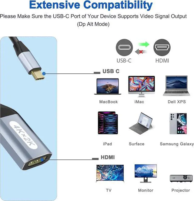Alt view image 7 of 7 - USB C to HDMI Adapter 4K@60Hz USB-C to HDMI Cable Thunderbolt to HDMI USBC to HDMI Converter Type C to HDMI Adapter Compatible with iPhone 15 MacBook Galaxy  Chromebook etc. (2 Pack)