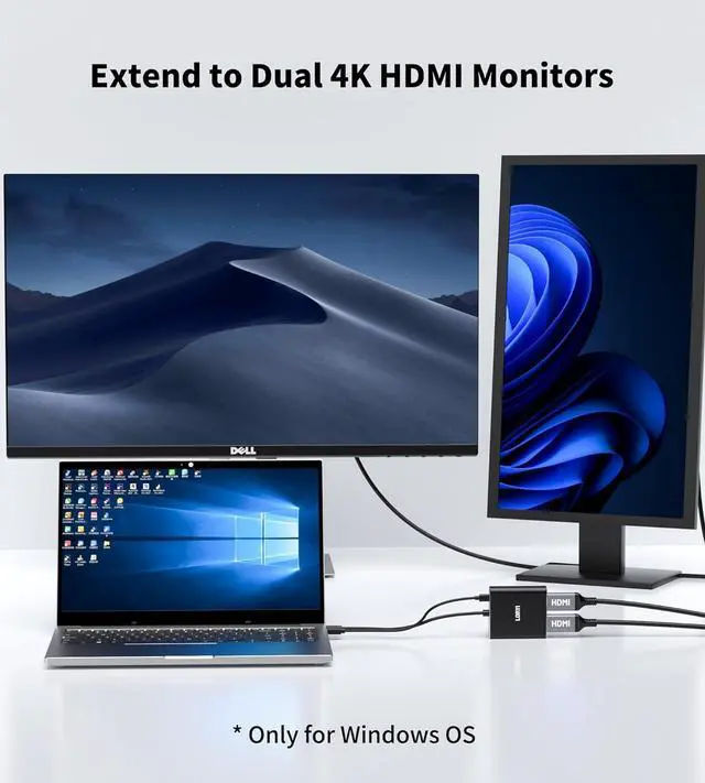 Alt view image 2 of 7 - Mini DisplayPort to Dual HDMI Adapter 4K@60Hz MDP 1.2 to 2 HDMI Splitter Dual HDMI Output Supports Extended Mode and Mirror Mode Compatible with Laptops PCs Monitors Projectors for Windows