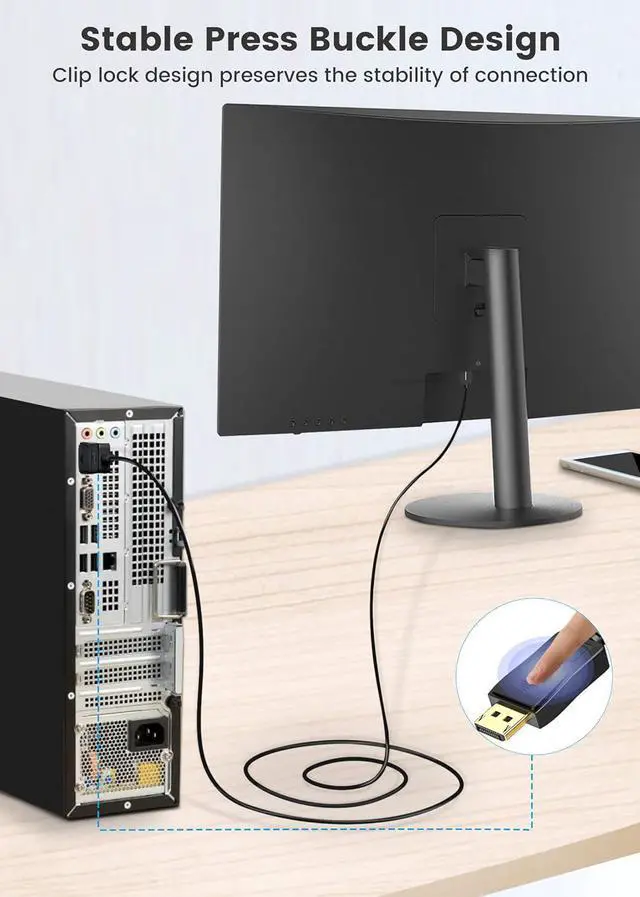 Alt view image 5 of 7 - DisplayPort to HDMI Cable 6.6FT 4K DP to HDMI Cord Unidirectional DisplayPort Source to HDMI Display for  HP  Laptop PC Desktop to Monitor Projector TV