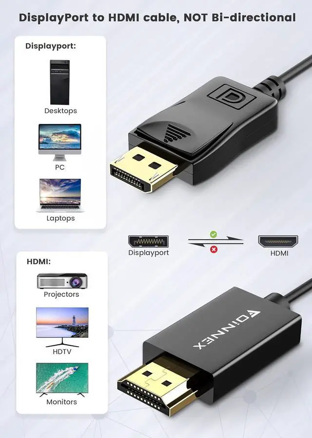 Alt view image 7 of 7 - DisplayPort to HDMI Cable 6.6FT 4K DP to HDMI Cord Unidirectional DisplayPort Source to HDMI Display for  HP  Laptop PC Desktop to Monitor Projector TV
