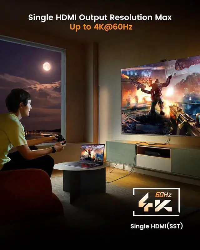 Alt view image 3 of 7 - USB C to Dual HDMI Adapter 4K@60HZ Type C to HDMI Splitter for Dual Monitors Extended Display Compatible for USB C 3.0/3.1 Thunderbolt 3 Support Dual 4K 30HzMST Mode Only for Windows