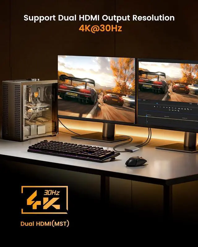 Alt view image 4 of 7 - USB C to Dual HDMI Adapter 4K@60HZ Type C to HDMI Splitter for Dual Monitors Extended Display Compatible for USB C 3.0/3.1 Thunderbolt 3 Support Dual 4K 30HzMST Mode Only for Windows