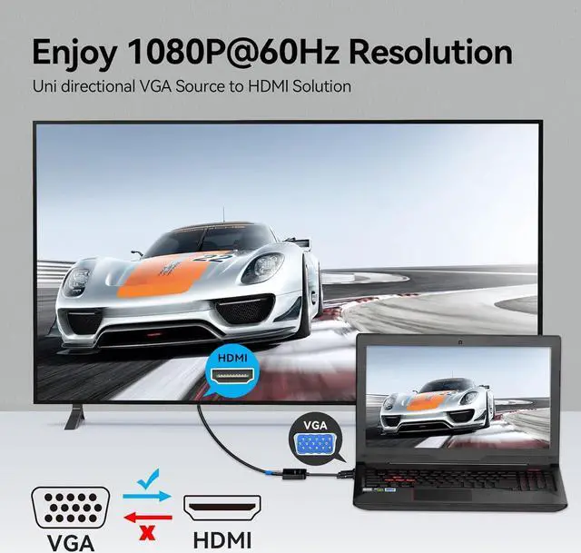 Alt view image 2 of 7 - VGA to HDMI Adapter-1080P Video Dongle Adaptador VGA Converter with Audio Cable (1.5FT) Male to Female for PC Monitor HDTV (Note: VGA to HDMI Only Not Bi-Directional)