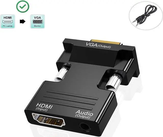 Alt view image 3 of 6 - HDMI to VGA Adapter Converter Audio Output Computer Set-top Box Connector Dongle for Laptop PC Monitor Projector HDTV Chromebook  Xbox -3.5mm Stereo Cable Included