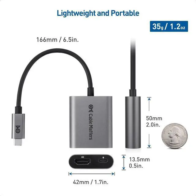 Alt view image 7 of 7 - 48Gbps USB C to HDMI 2.1 Adapter with 100W Charging 4K 240Hz /8K 60Hz HDR - Thunderbolt 4 Compatible with iPhone 16/15 Pro Max (Max Resolution on Any MacBook is 4K@60Hz)