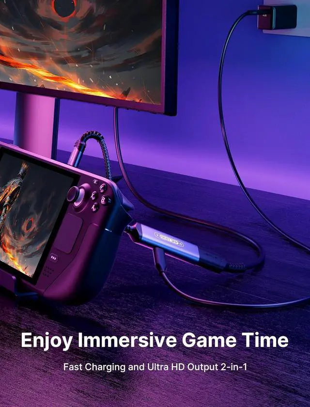 Alt view image 2 of 7 - 2-in-1 USB C to HDMI Adapter 4K@60Hz Type-C to HDMI 2.0 Adapter with PD 100W Fast Charging Compatible with iPhone 15 Pro Max Galaxy S23 Note 20 Steam Deck ROG Ally