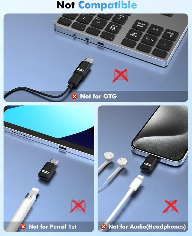 Alt view image 2 of 7 - Lightning Female to USB C Male Adapter 2Pack USB-C to Lightning Adapter for iPhone 15/16 Pro/16 Pro Max/Plus Galaxy S24 iPad Pro/Air for Fast Charging/Data Transfer Not for Audio/OTG Black PD