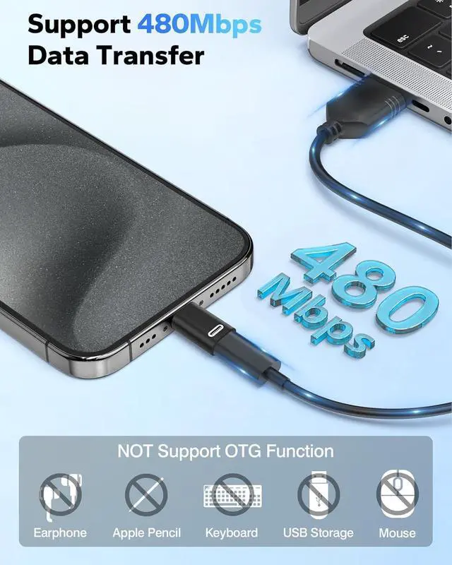 Alt view image 4 of 7 - Lightning Female to USB C Male Adapter 2Pack USB-C to Lightning Adapter for iPhone 15/16 Pro/16 Pro Max/Plus Galaxy S24 iPad Pro/Air for Fast Charging/Data Transfer Not for Audio/OTG Black PD