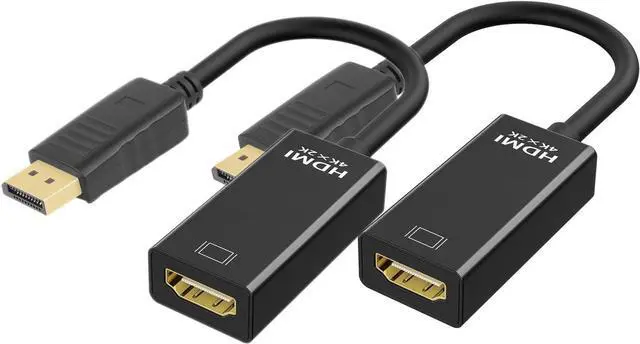 Main image of DisplayPort to HDMI Adapter Uni-Directional DP to HDMI 4K Screen Gold-Plated DP Display Port to HDMI Adapter Compatible with   HP GPU AMD -Grey 2-Pack