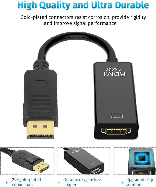 Alt view image 3 of 7 - DisplayPort to HDMI Adapter Uni-Directional DP to HDMI 4K Screen Gold-Plated DP Display Port to HDMI Adapter Compatible with   HP GPU AMD -Grey 2-Pack