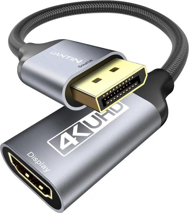 Main image of Display Port to HDMI 4K Adapter | Braided DP DisplayPort Male to HDMI Female Uni-Directional Converter for PC  HP AMD NVIDIA Laptop HDTV Monitor and Other Passive