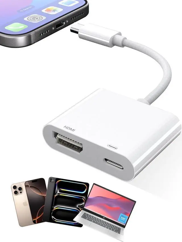 Main image of USB C to HDMI Adapter for iPhone 16 15 to TV 4K Sync Screen Connector Cable Type C Digital AV Adapter for TV/Projector/Monitor No Power Needed